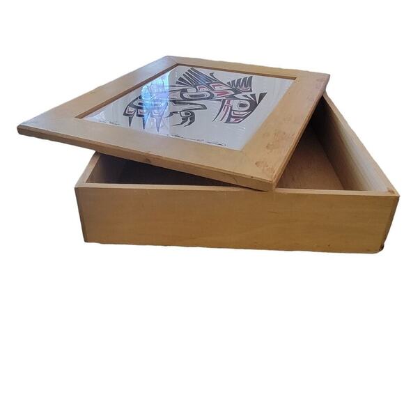 Clarence Wells "The Raven" Art Tile Box 1980s Cedar Wood Box Keepsake Box W/ Lid - Picture 6 of 9